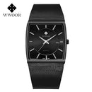 WWOOR Luxury Gold Watch Men Square Japan Quartz Slim Steel Mesh Waterproof Sports Automatic Date Wrist Watches Relogio Masculino