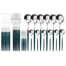 JANKNG 30pcs Black Gold Dinnerware Set Stainless Steel Flatware Set Cake Fork Spoon Knife Silverware Tableware Set Cutlery Set