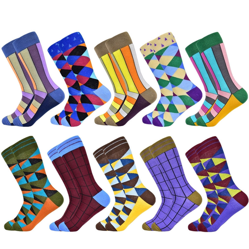 Heißer Verkauf Männer Socken 2020 Neue Bunte Geschenke für Männer Baumwolle Herren Socken Geometrische Gitter Klassische Glückliche Business Casual Socken Männer
