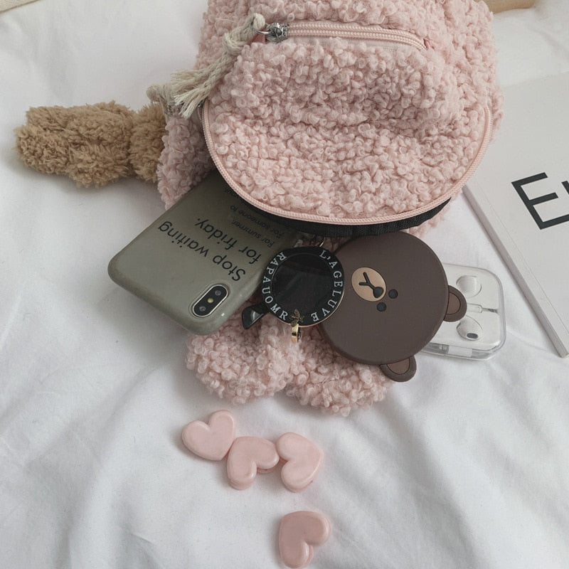 Kid&#39;s Backpack Easter Mini Simple Plush Rabbit Bag Korean Children&#39;s Plush Bear Pendant Shoulder Bag Tide Child Girl Purse Bag