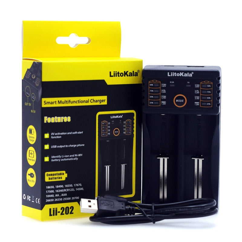 Liitokala Lii402 Lii202 Lii100 LiiS1 18650 Charger 1.2V 3.7V 3.2V AA/AAA 26650 NiMH li-ion battery Smart Charger 5V 2A EU Plug