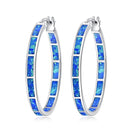 CiNily Blue Green Fire Opal Stone Hoop Earrings Silver Plated Rose Gold Color Big Round Circle Hip Hop Punk Party Jewelry Woman