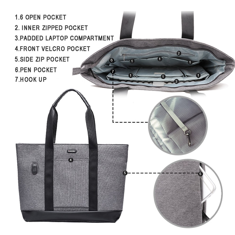 Laptop Tragetasche 15,6 Zoll Große Aktentasche mit USB Ladeanschluss Wasserabweisend Damen Dame Stylische Handtasche für Business/Schule