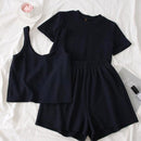 Heliar Pink O-Neck T-Shirt und Shorts und Camis Frauen Drei-Teile-Sets Hosen-Sets Femme Female Outfits 2022 Sommeranzüge Frauen