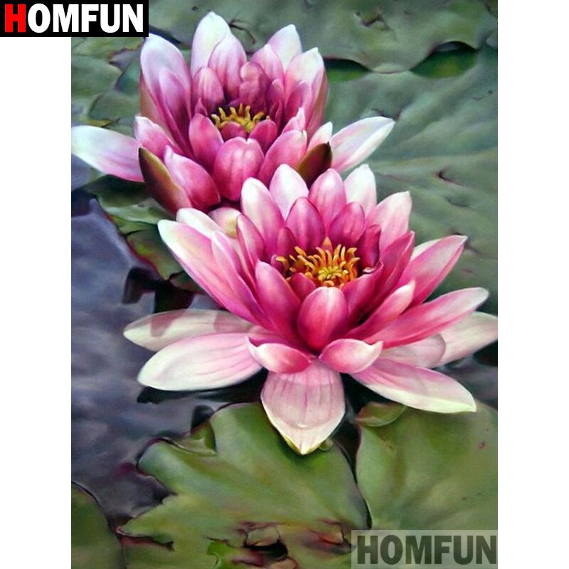 HOMFUN Full Square/Round Drill 5D DIY Diamond Painting &quot;Lotus flower&quot; Embroidery Cross Stitch 5D Home Decor Gift A30017