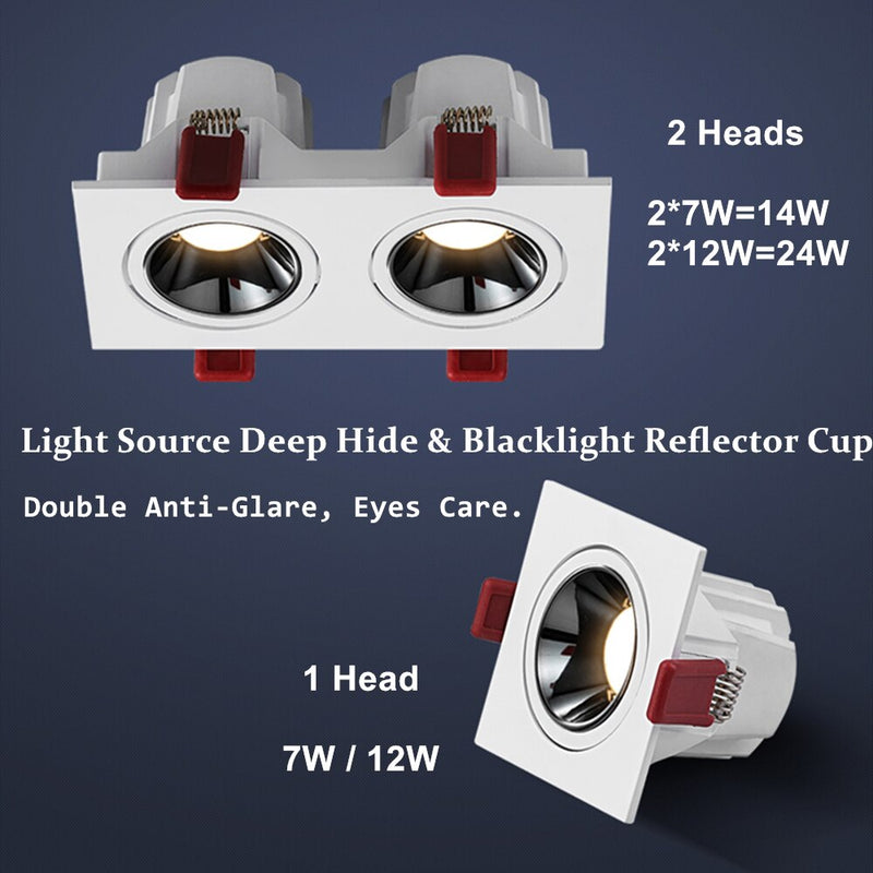 Single/Double Head LED Recessed Ceiling Downlight 24W 7W LED Spot lighting Anti-Glare COB Spot light Indoor led Lighting fixture