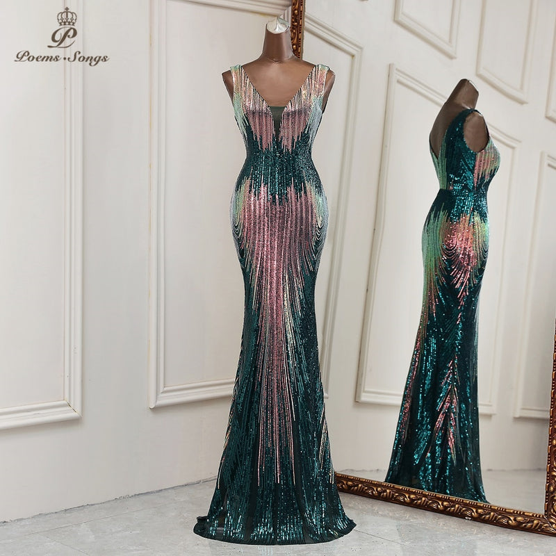 Nuevos vestidos de noche sexis de sirena con escote en V profundo, vestidos formales, vestidos de fiesta, bata de noche de boda