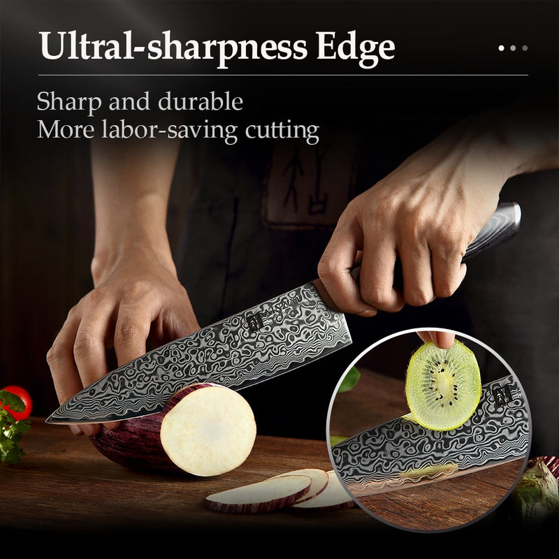 XINZUO 2PCS Kitchen Knives Set 67 Layers Damascus High Carbon 8'' Chef &5'' Utility Knife Stainless Steel with Pakkawood Handle