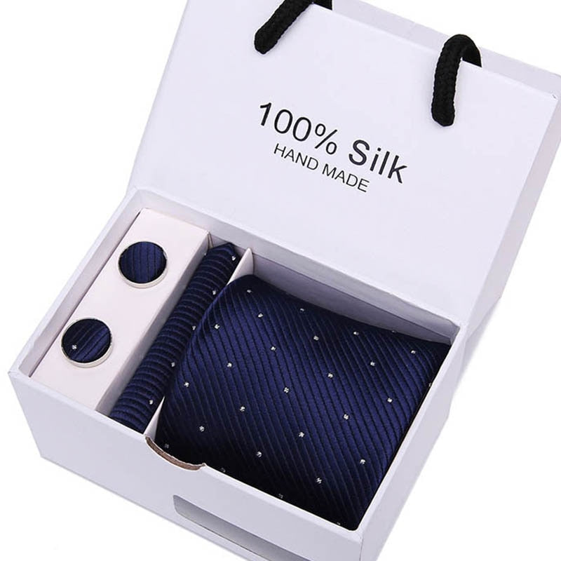 Gift box Packing  Brand Luxury Necktie Pocket Square Wedding Mens Neck TIes Silk Tie Set  Cufflinks Handkerchief