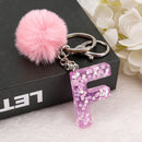 1PC Keyring Pink Color English Letter Keychain with Puffer Ball  26 English word Glitter Resin A TO Q Handbag Charms for Woman