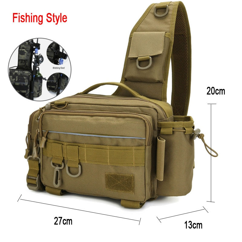 Fishing Tackle Bag Single Shoulder Crossbody Bags Waist Pack Fish Lures Gear Utility Storage Fishing Box Bag Tactical Bag XA232G