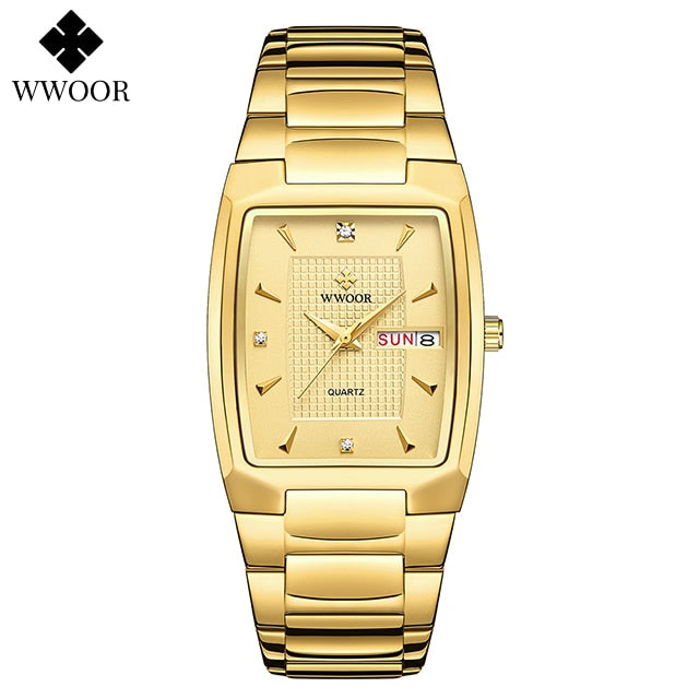 Relogio Masculino WWOOR 2022 nuevo reloj cuadrado para hombre con fecha de semana automática relojes de pulsera de cuarzo para hombre de lujo de acero inoxidable dorado