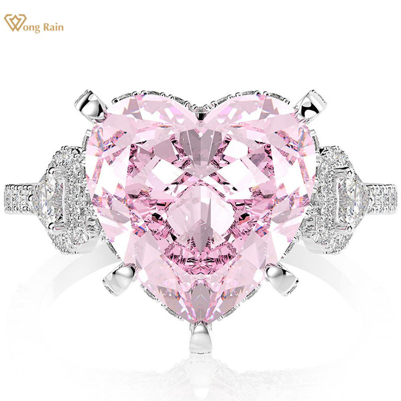 Wong Rain Romantic 100% 925 Sterling Silver Heart Pink Sapphire Gemstone Wedding Engagement Diamonds Ring Fine Jewelry Wholesale
