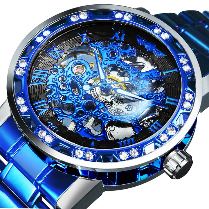 Winner Transparent Diamond Mechanical Watch Skeleton Wrist Watch for Men Top Brand Luxury Watches Unisex Size Clock reloj hombre