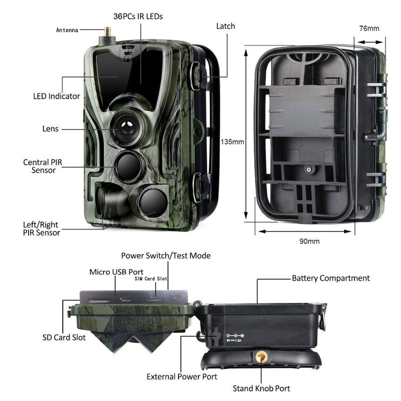 Mobilfunk-Jagdkamera 2G MMS SMTP SMS GSM 20MP1080P Infrarot-Wireless-Nachtsicht-Wildtierjagd-Hinterkamera HC801M