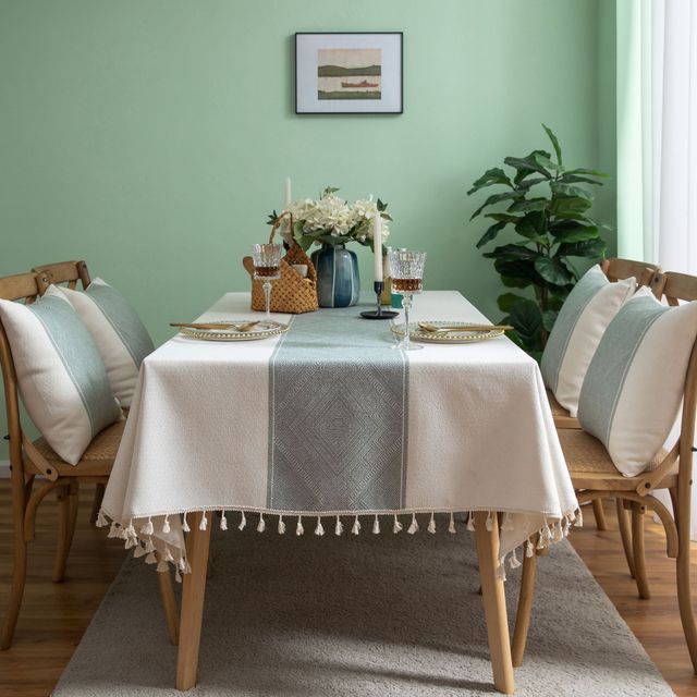 Mantel de tela Jacquard geométrico de algodón, mantel Rectangular de lino para decoración del hogar, cubierta de mesa con borla para banquete, fiesta, Nappe