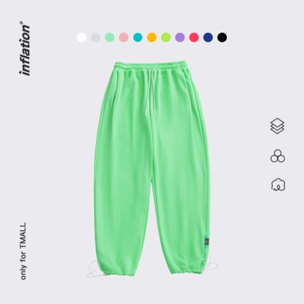 Pantalones de chándal de algodón en blanco inflados para hombre, ropa de calle, pantalones para correr con cordón, pantalones de chándal de ocio Unisex, pantalones de chándal