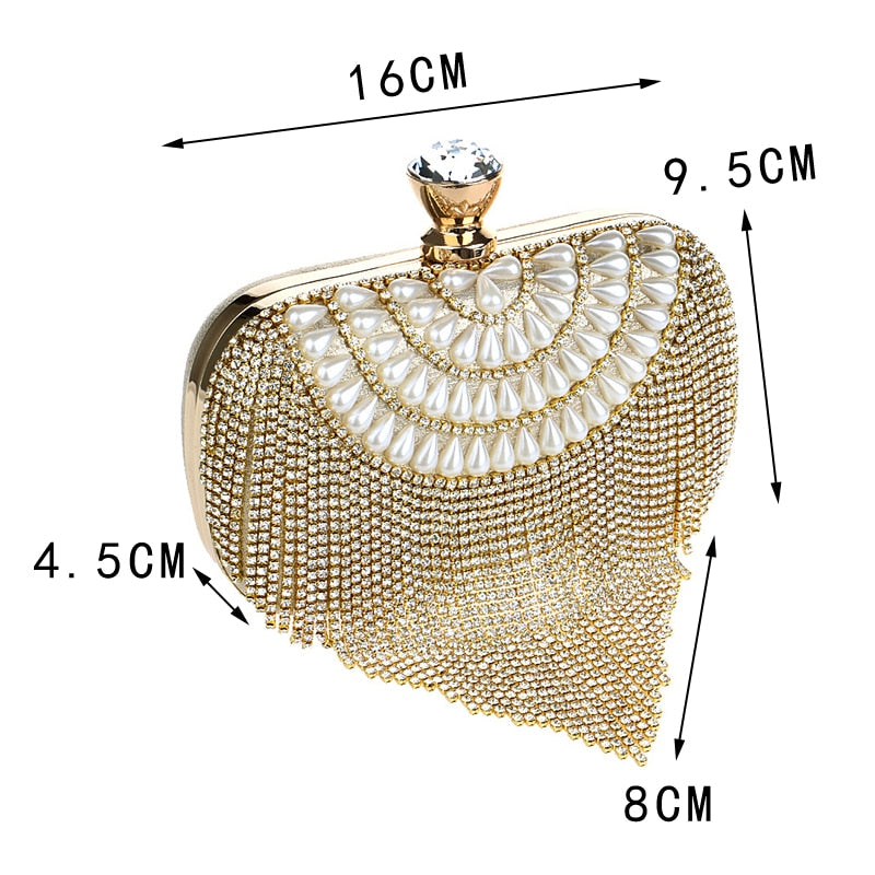 GLOIG Fashion women tassel evening bags diamonds beaded clutch wedding purse shoulder party laides case purse