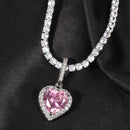 THE BLING KING Nuevo collar con colgante de corazón de melocotón Color psicodélico HipHop Full Iced Out Cubic Zirconia CZ Stone