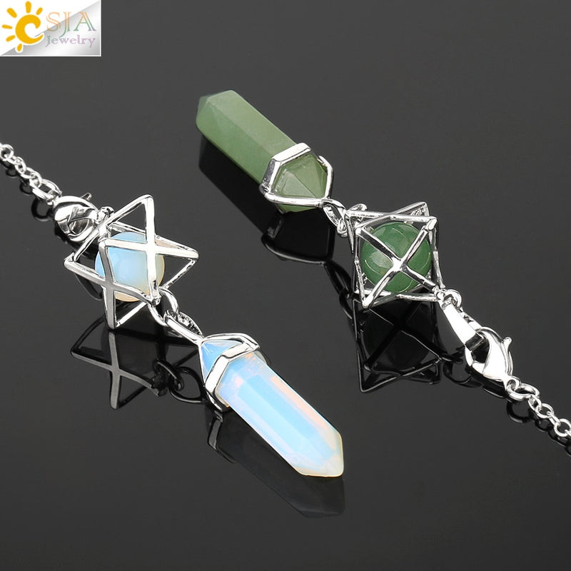 CSJA Natural Stone Quartz Pendulum for Dowsing Divination Hexagonal Crystal Merkaba Esotericism Shuttle Spiritual Pendulo G517