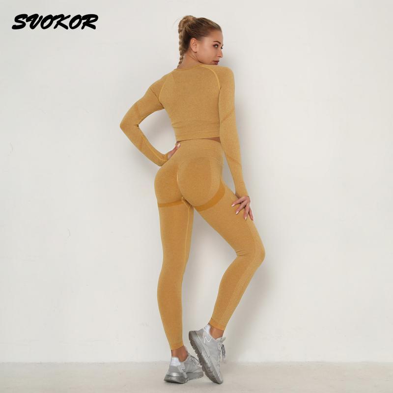 SVOKOR, Top corto, conjunto de gimnasio, conjunto de entrenamiento de Yoga sin costuras para mujer, ropa Fintess, mallas Push Up, ropa deportiva, trajes de mujer, chándal