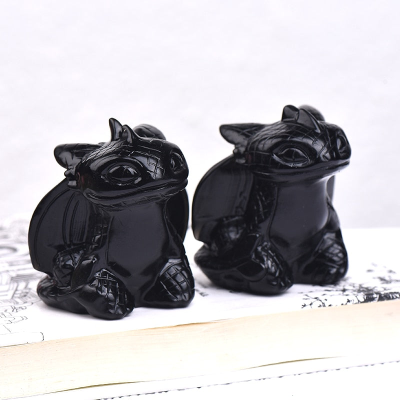 1PC Natural Obsidian Hand Carved Doll Dragon Polished Crystal Healing Stone Home decoration Art Collectible Figurine  DIY Crafts