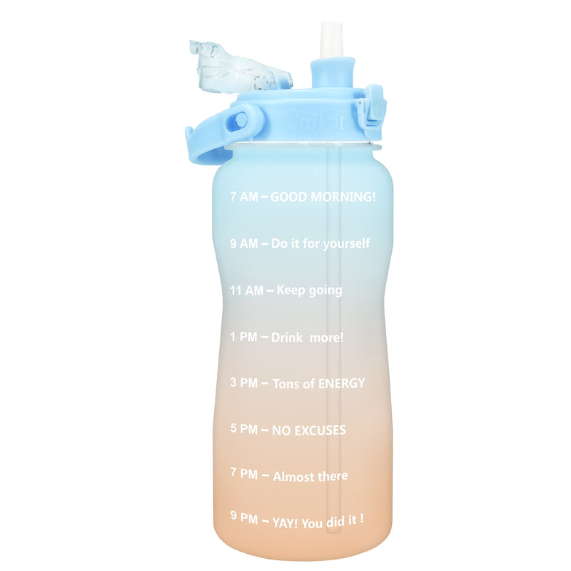 Quifit Gallon 2L Water Bottle with Straw 3.8 &amp; 2 Litre Large Capacity Tritan BPA Free Motivational Quote Time Marker 2000ml Jug