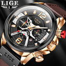 2022 New Mens Watches LIGE Top Brand Leather Chronograph Waterproof Sport Automatic Date Quartz Watch For Men Relogio Masculino