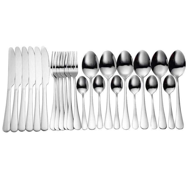 Tablewellware Geschirr Schwarzes Besteck-Set 24-teiliges Edelstahl-Besteckkasten-Gabel-Messer-Löffel-Geschirr-Set Küchenlöffel-Set