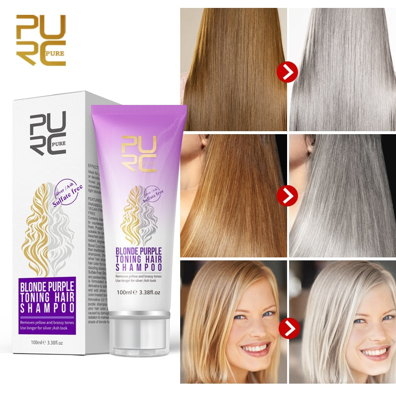 PURC Blonde Purple Hair Shampoo Entfernt Gelb- und Messingtöne für Silver Ash Look Purple Hair Shampoo Professionelle Haarpflege