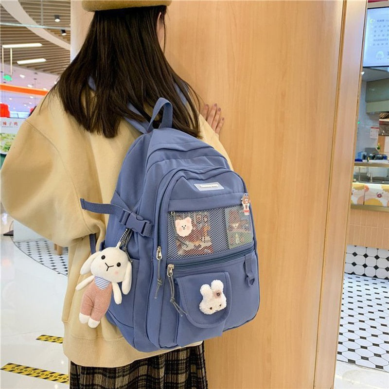 Mochila de moda japonesa para Mujer, mochilas escolares para chicas adolescentes, mochilas de malla de nailon con múltiples bolsillos, Mochila femenina, Bolsa para Mujer