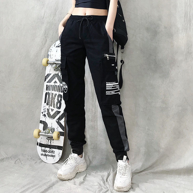 Women Elastic Waist Loose Streetwear Cargo Pants Female Fashion Ankle-length Jogging Trousers Ladies Plus Szie Casual Pants