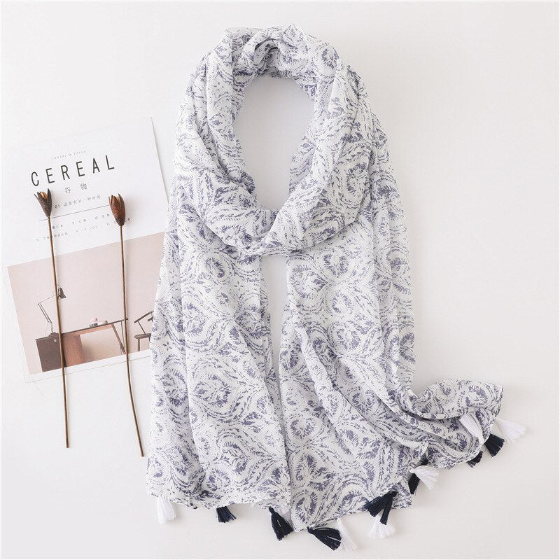 2020 fashion spring summer geometry printing cotton scarf with tassel fashion wraps shawls sunscreen beach hijabs wholesale