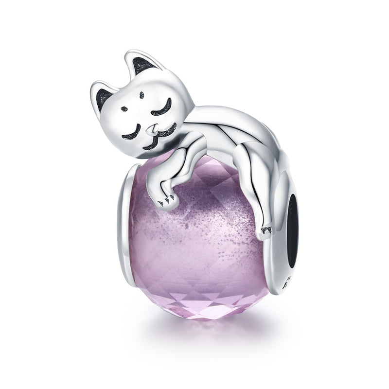 WOSTU Cute Cat Charms 925 Sterling Silver Animal Pussy Zirconia Beads Fit Original Bracelet Pendant DIY Necklace Jewelry