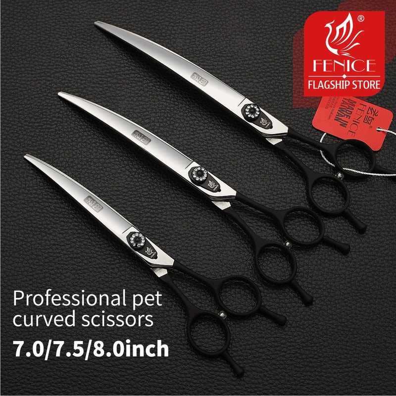 Fenice 7.0 7.5 8.0 Zoll professionelle schwarze Pflegeschere gebogene Schere für Teddy- / Spitzhunde Haustierpflegewerkzeuge JP 440C