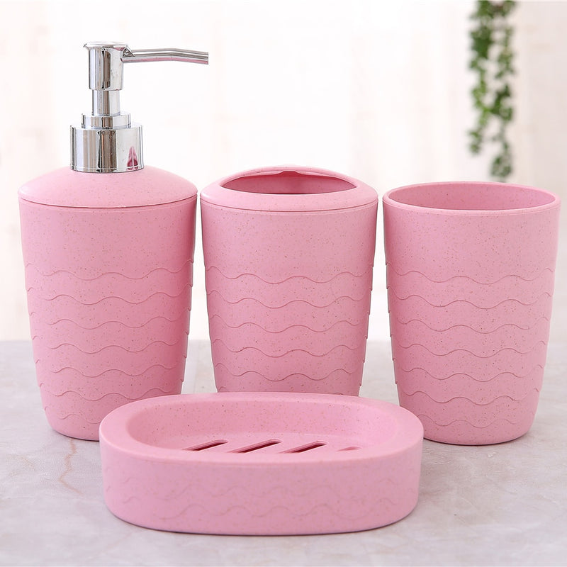 4Pcs/Set Bathroom Accessories Wheat Straw Eco-Friendly Soap Dish Dispenser Bottle Washroom Toothbrush Holder Cup Suit