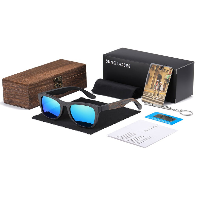 Promoción EZREAL, gafas de sol de madera de bambú 100% para hombre y mujer, gafas con revestimiento de espejo, lentes UV 400 en caja de madera