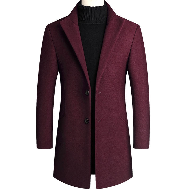 Thoshine Brand Autumn Winter 30% Wool Men Woolen Coats Turn Down Collar Male Fashion Wool Blend Jackets Outerwear Casual Trench