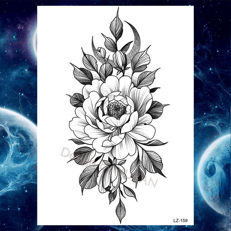 Summer Style Temporary Tattoo Stickers Rose Flower Feather For Women Fake Tattoos Men Body Arm Art Tatoos Tribal Wolf Lion Henna