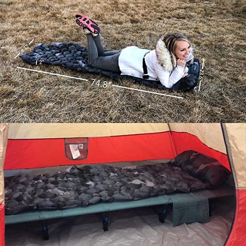Outdoor Isomatte Camping Aufblasbare Matratze mit Kissen Reisematte Klappbett Ultraleichtes Luftkissen Wandern Trekking