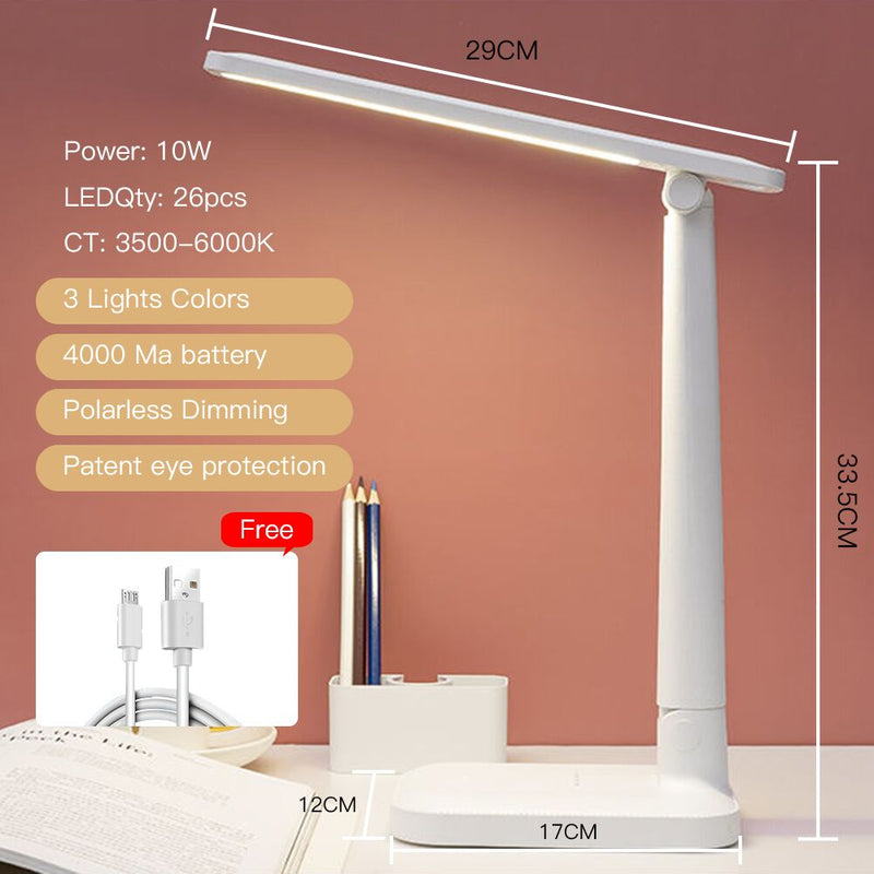 Led Desk Lamp 3 Color Stepless Dimmable Touch Foldable Table Lamp Bedside Reading Eye Protection Night Light DC5V USB Chargeable