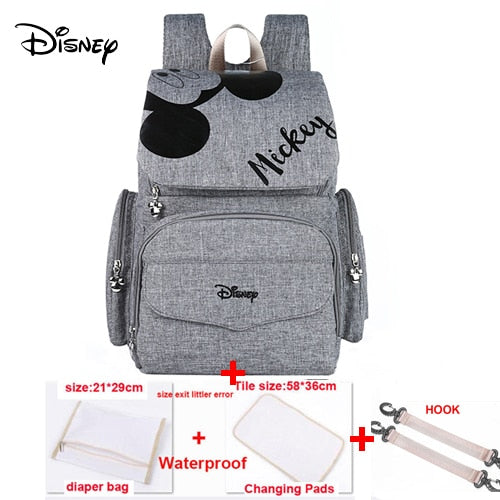 Disney Mummy Diaper Bag Maternity Nappy Nursing Bag for Baby Care Travel Backpack Designer Mickey Bags Handbag Gray and Black