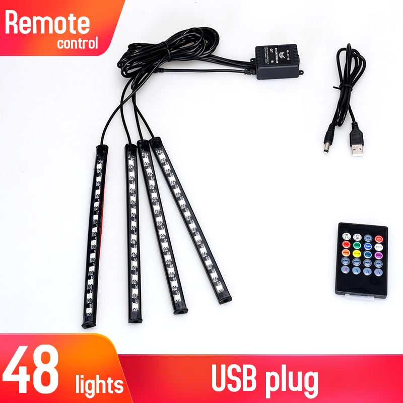 Retroiluminación Led para Interior de coche con encendedor de cigarrillos Usb ambiente ambiente luz ambiental Rgb aplicación remota Auto pie lámpara decorativa