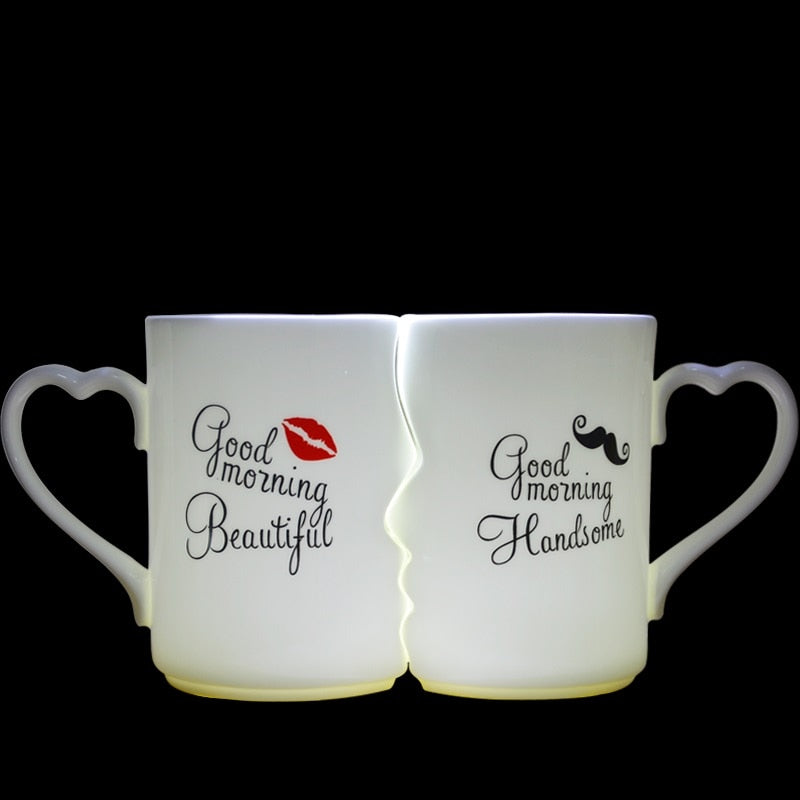 2Pcs Set China Ceramic Couple Cup Lover Kiss Mug Valentine&