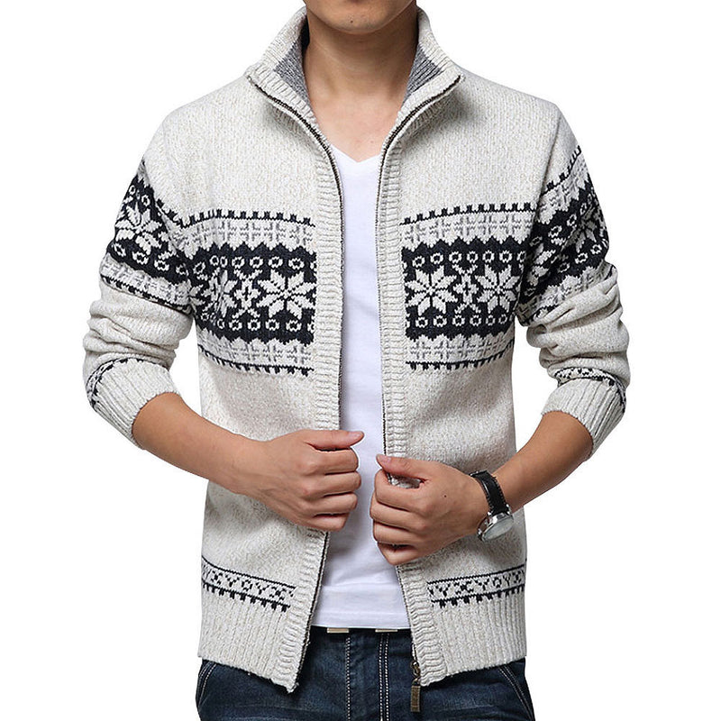 Nuevo suéter de lana para hombre de otoño e invierno, suéter informal de Color sólido con cuello mandarín para hombre, cárdigans de punto gruesos de marca para hombre