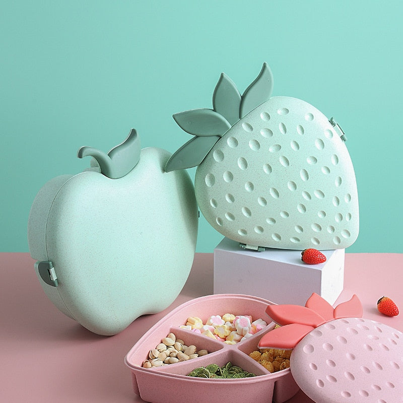 New Kawaii Strawberry Bowl Fruit Candy Storage Box With Lid Creative Modern Plastic Snack Dried Fruit Storage Box Organizer