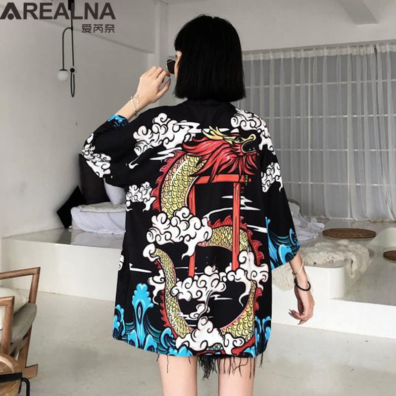 Dragon Anime Kimono Beach Girls Cosplay Dress Shirts New Korean Sunscreen Japanese Kimono Traditional Clothing Hombre Yukata Man