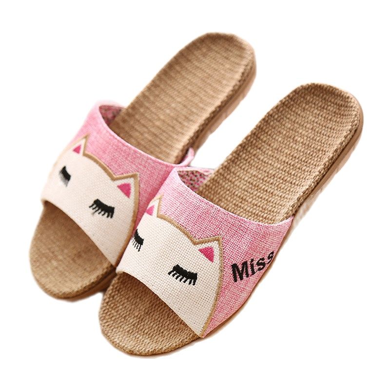 Zapatillas de lino Suihyung, zapatos de playa de verano para mujer, chanclas de gato bonitas, chanclas transpirables para niñas, zapatillas de lino para interiores, sandalias femeninas