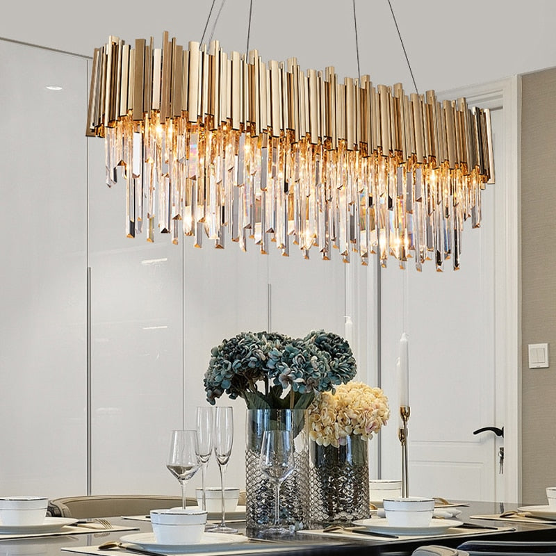 Phube Lighting Modern Crystal Chandelier Luxury Oval Gold Hanging Light Fixtures Dining Room Suspension LED Lustres