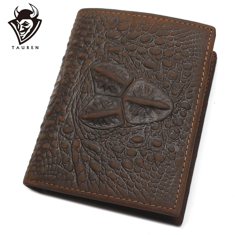 Crazy Horse Leather Wallets For Men Personalized Young Man Wallet High Quality Crocodile Style Genuine